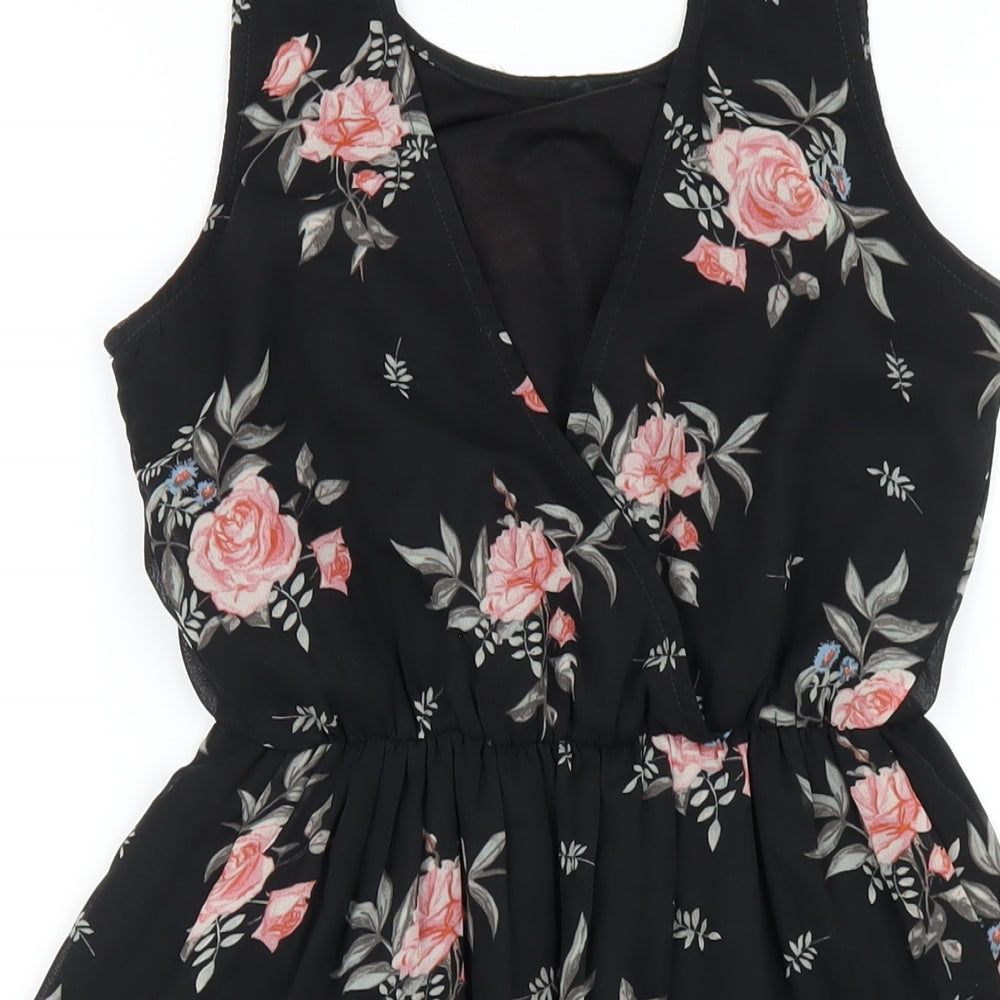 H&M Womens Black Floral Polyester A-Line Size 8 Scoop Neck Pullover