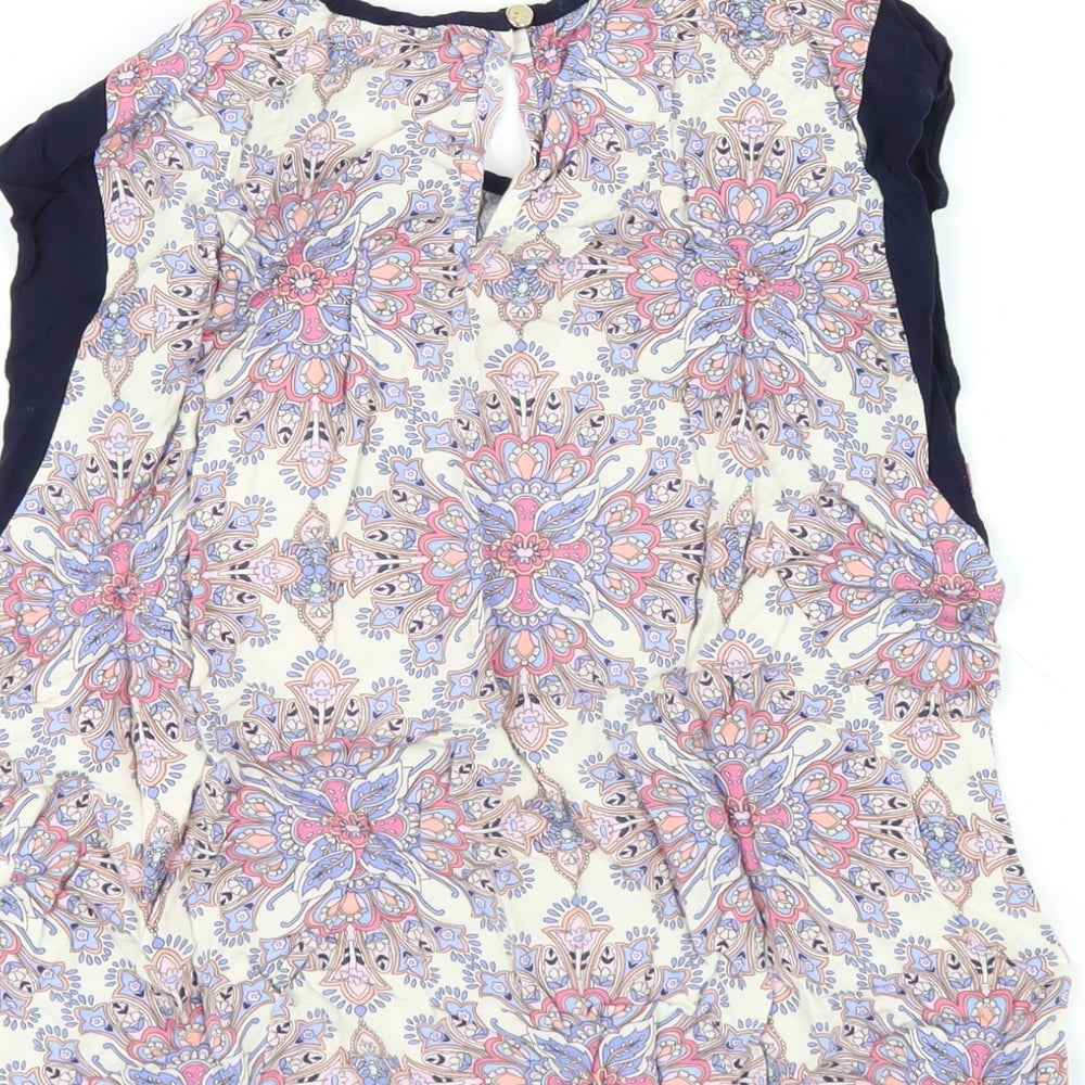 Oasis Womens Multicoloured Geometric Viscose Basic T-Shirt Size 10 Round Neck
