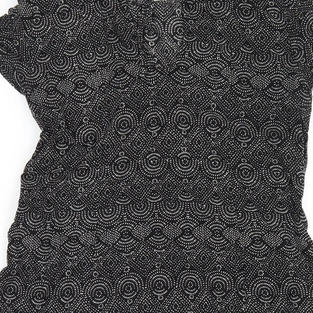 H&M Womens Black Geometric Viscose A-Line Size 4 Round Neck Tie