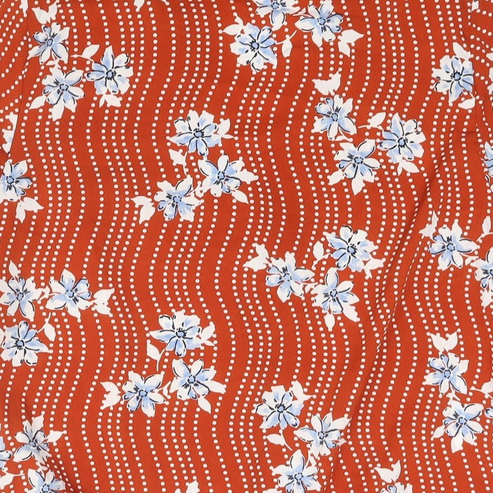 M&Co Womens Orange Geometric Polyester Basic Button-Up Size 12 Collared - Tie Detail Floral Print