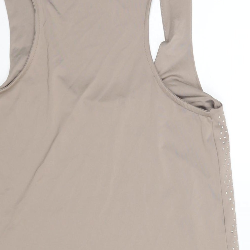 River Island Womens Beige Polyester Camisole Blouse Size 10 Scoop Neck - Rhinestone Detail