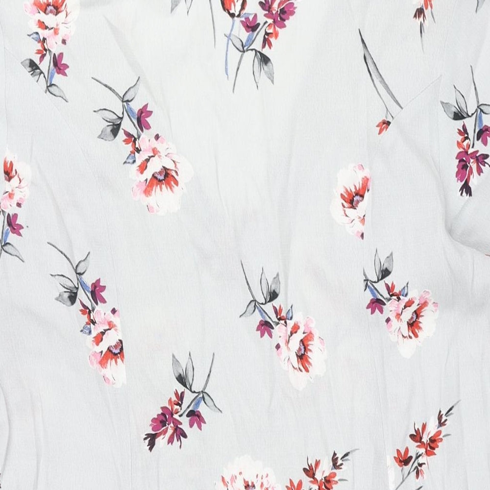 New Look Womens Grey Floral Viscose A-Line Size 12 V-Neck Pullover - Belted