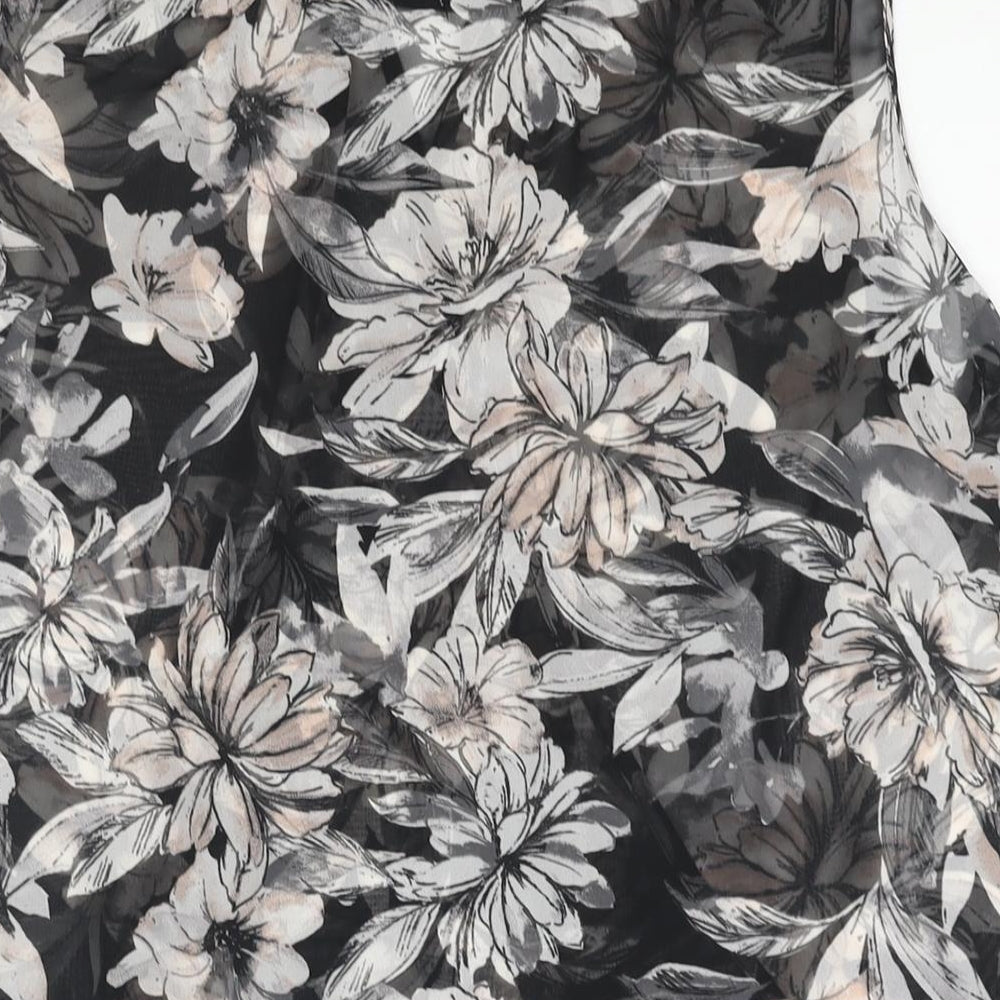 M&Co Womens Black Floral Polyester Camisole Blouse Size 16 Round Neck - Semi Sheer
