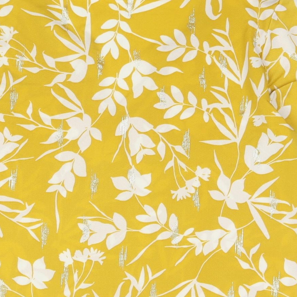 Damart Womens Yellow Floral Polyester Basic Blouse Size 10 V-Neck - Size 10-12