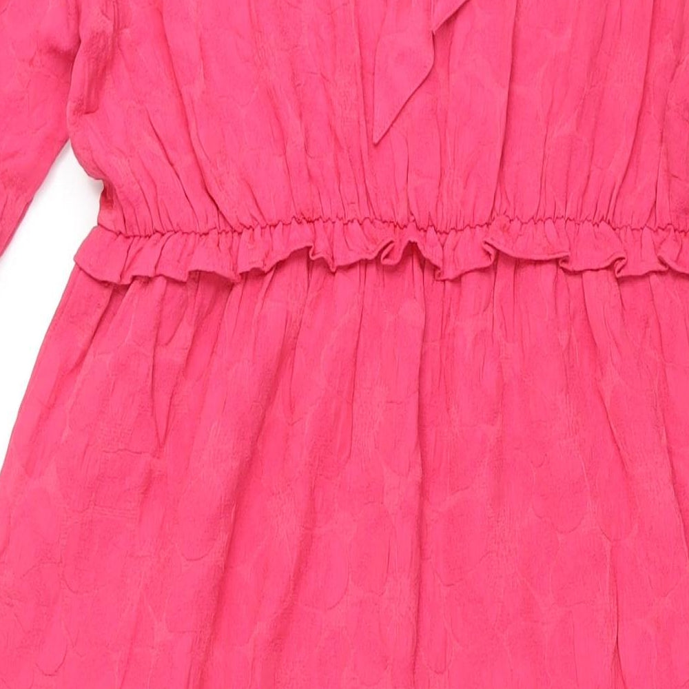 Marks & Spencer Womens Pink Polyester Maxi Size 14 Scoop Neck Tie - Puff Sleeve Smocked