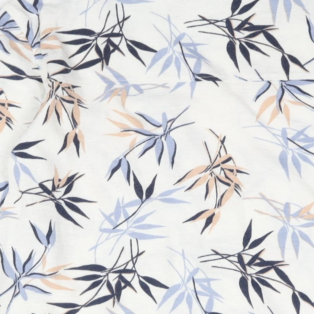 Marks & Spencer Womens White Geometric Polyester Basic Blouse Size 6 Boat Neck - Leaf Print