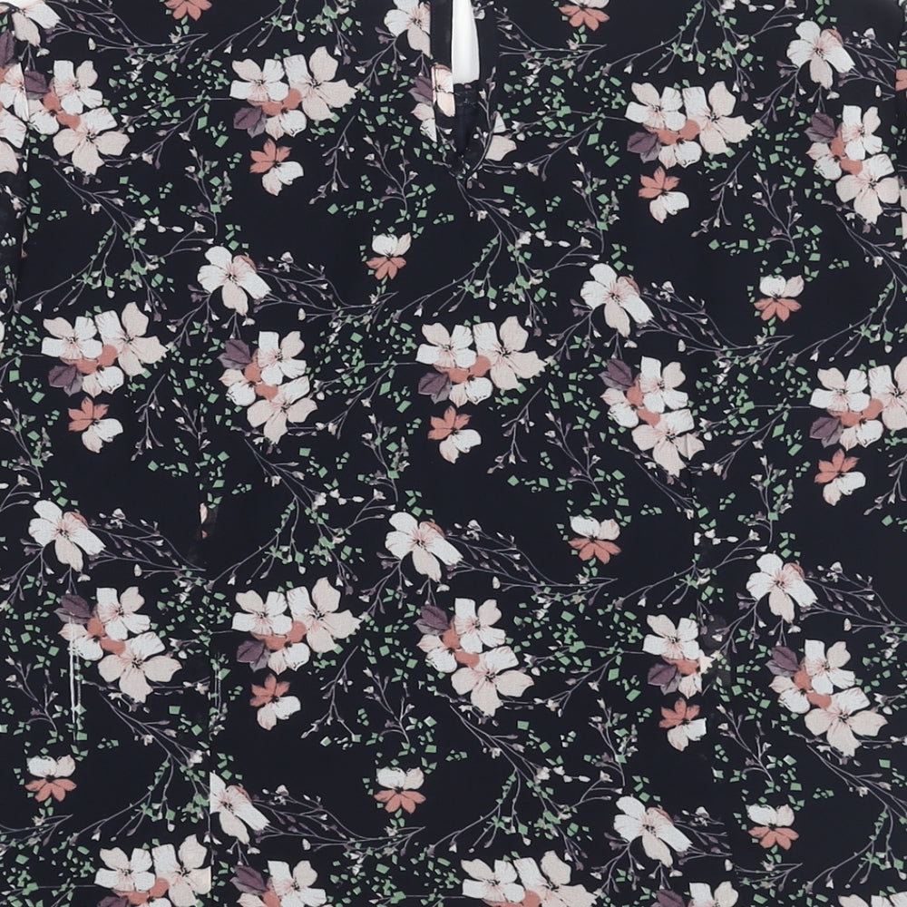 Allegra K Womens Blue Floral Polyester Basic Blouse Size M Mock Neck