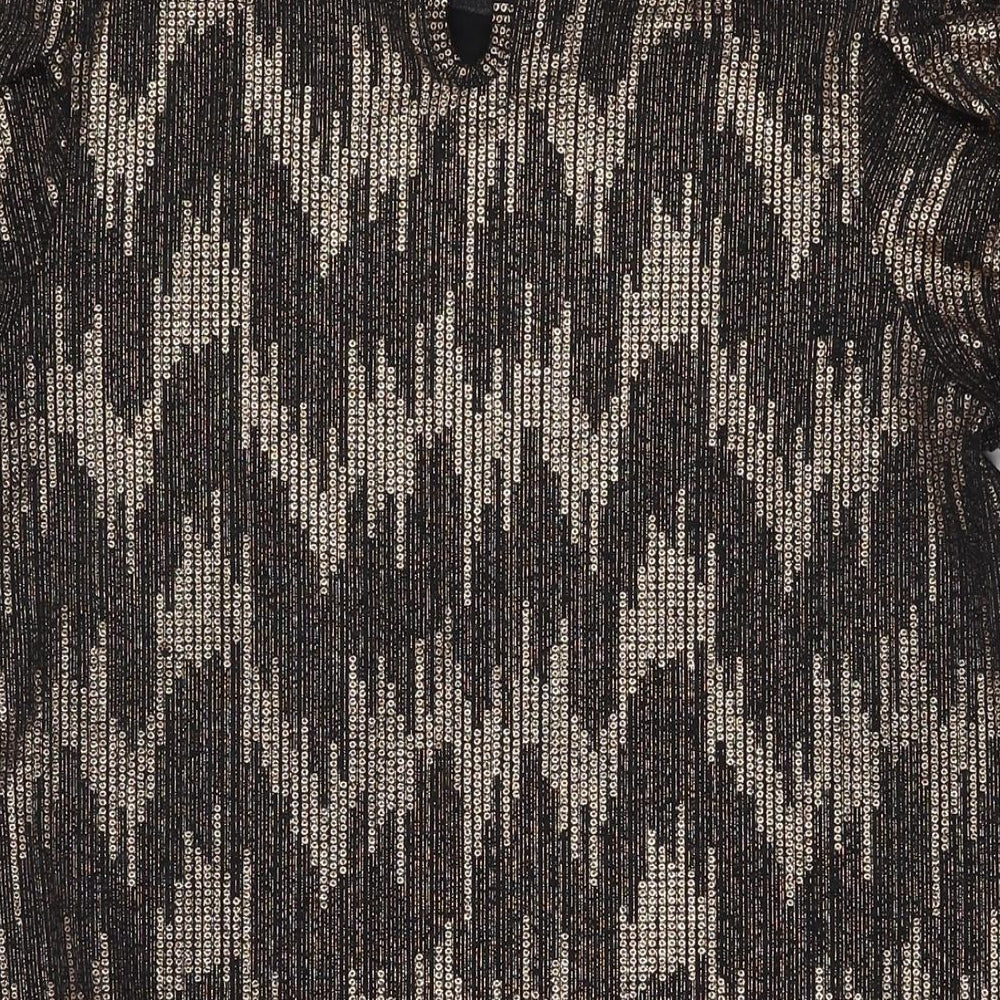 Blue Vanilla Womens Black Geometric Polyester A-Line Size 12 Mock Neck Button