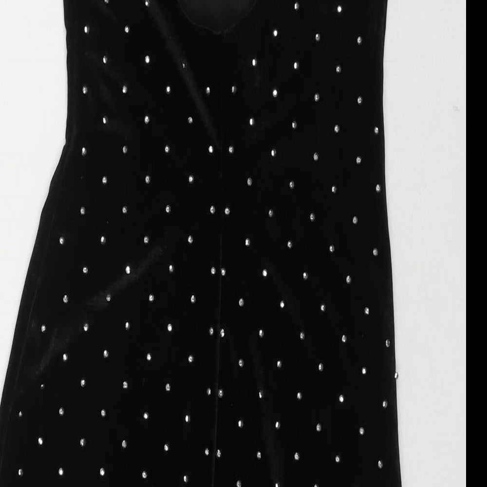 H&M Womens Black Polyester Bodycon Size XS Square Neck Pullover - Jeweled Detail