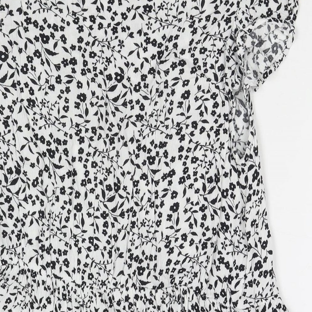 Dorothy Perkins Womens White Floral Viscose Basic Blouse Size 14 Round Neck