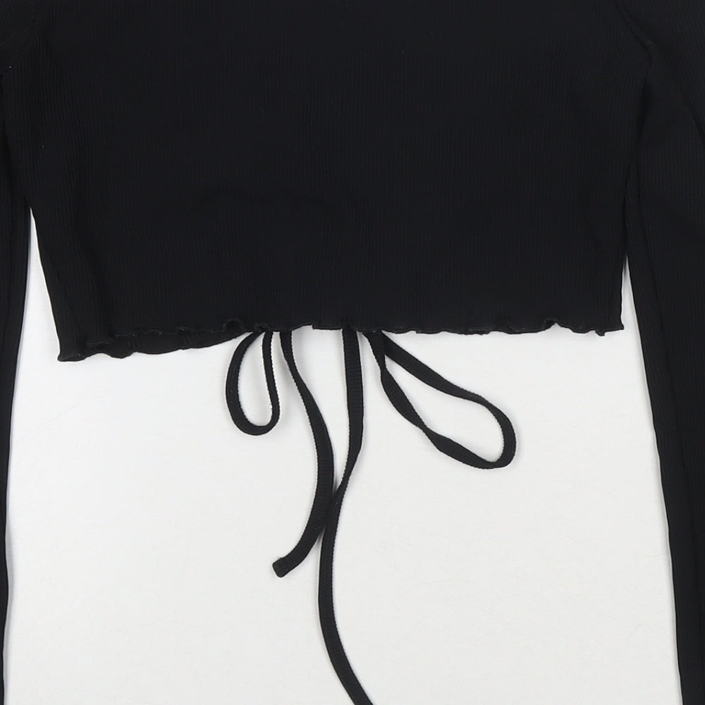 COLLUSION Womens Black Polyester Cropped T-Shirt Size 12 Off the Shoulder