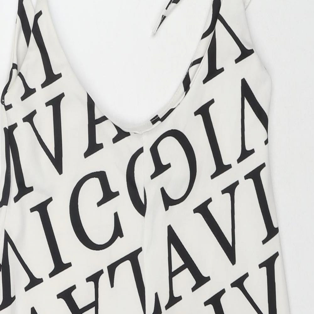 I SAW IT FIRST Womens White Geometric Polyester Mini Size M Round Neck Pullover - Letters
