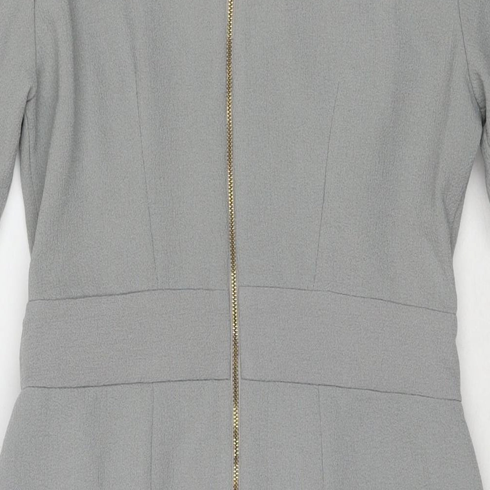 Closet Womens Grey Polyester A-Line Size 12 Round Neck Zip