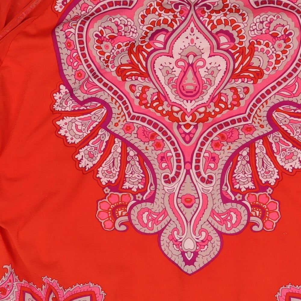 FYLO Womens Red Geometric Polyester Basic Blouse Size XL Round Neck - Embellishment Detail