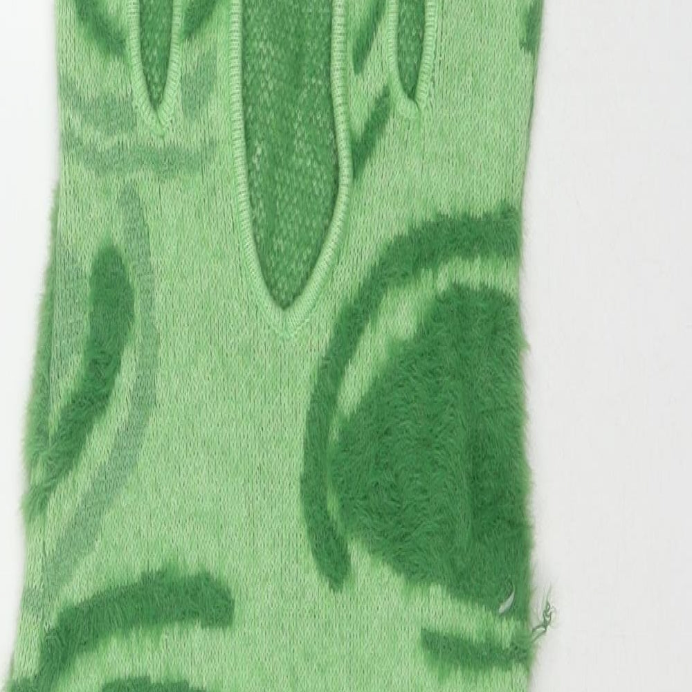Interdee Womens Green Geometric Polyester Maxi Size M Scoop Neck Pullover