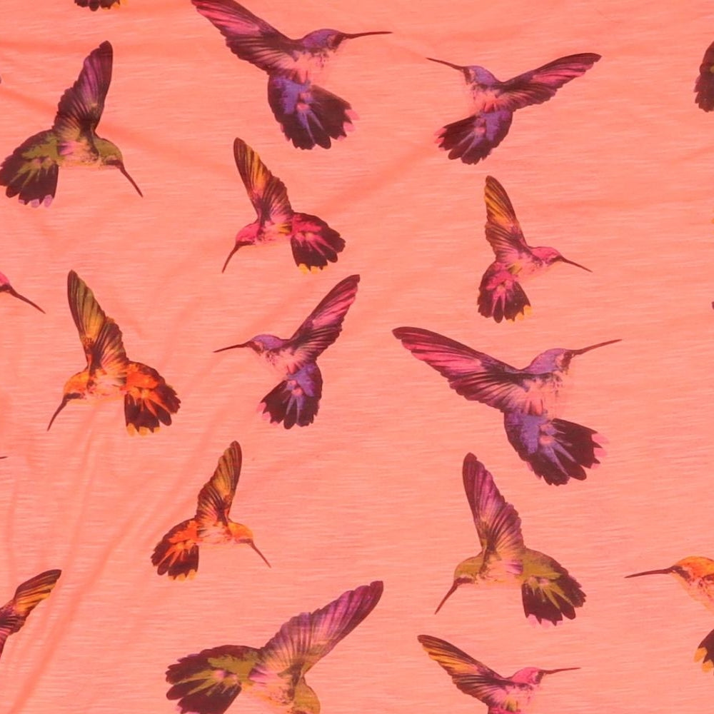 QED London Womens Pink Polyester Basic T-Shirt Size S Round Neck - Birds