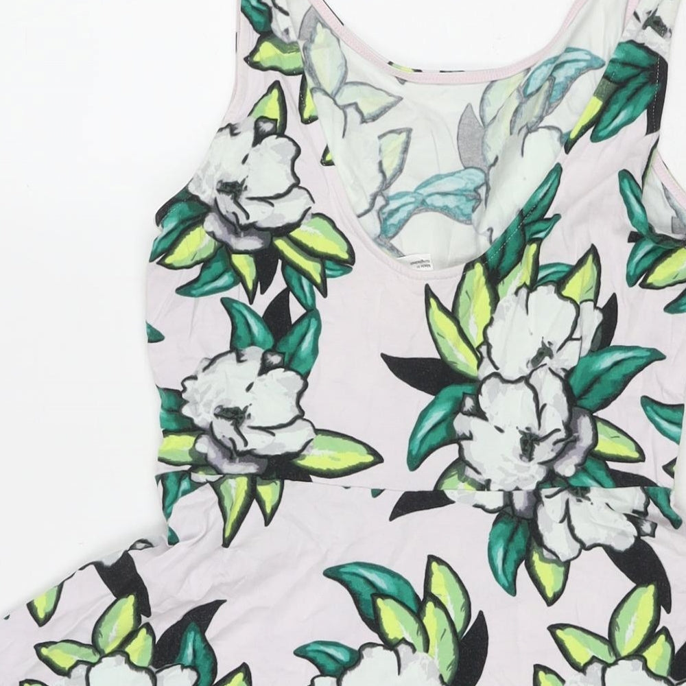 Divided by H&M Womens White Floral Cotton Fit & Flare Size 10 Round Neck Pullover