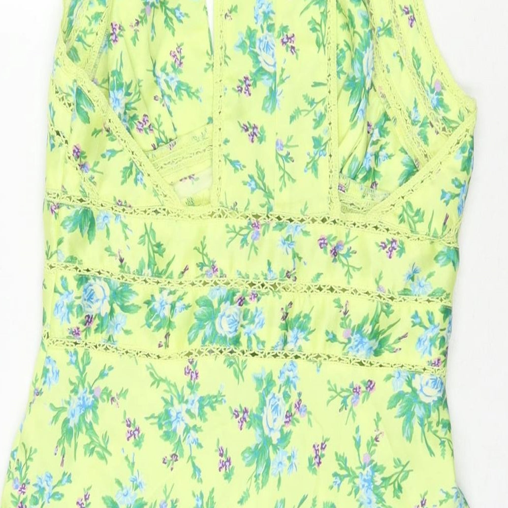 ASOS Womens Green Floral Polyester Tank Dress Size 6 V-Neck Button
