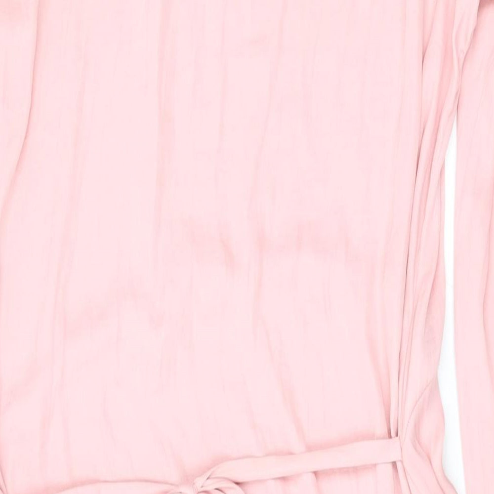 Zara Womens Pink Polyester A-Line Size S Round Neck Button