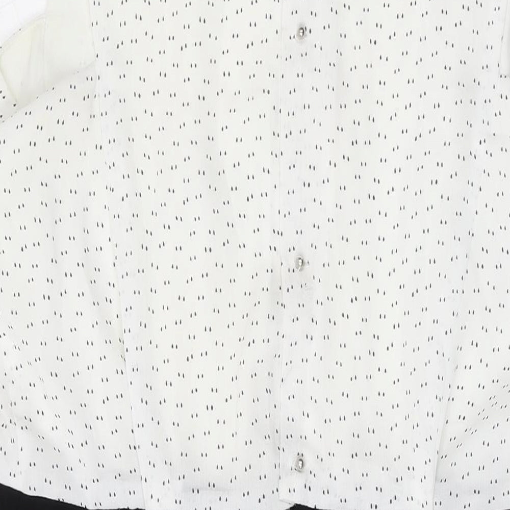 Mango Womens White Polka Dot Polyester Mini Size L Round Neck Button
