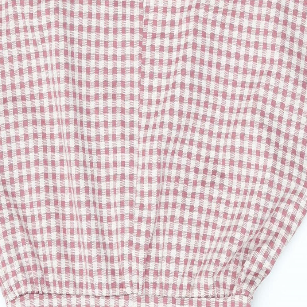 Zara Womens Pink Check Cotton Bodycon Size S Round Neck Button