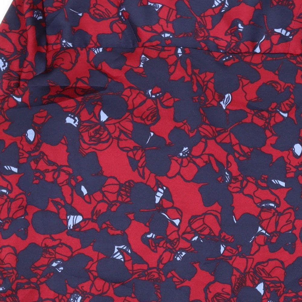 Marks & Spencer Womens Red Floral Polyester Basic Button-Up Size 10 V-Neck