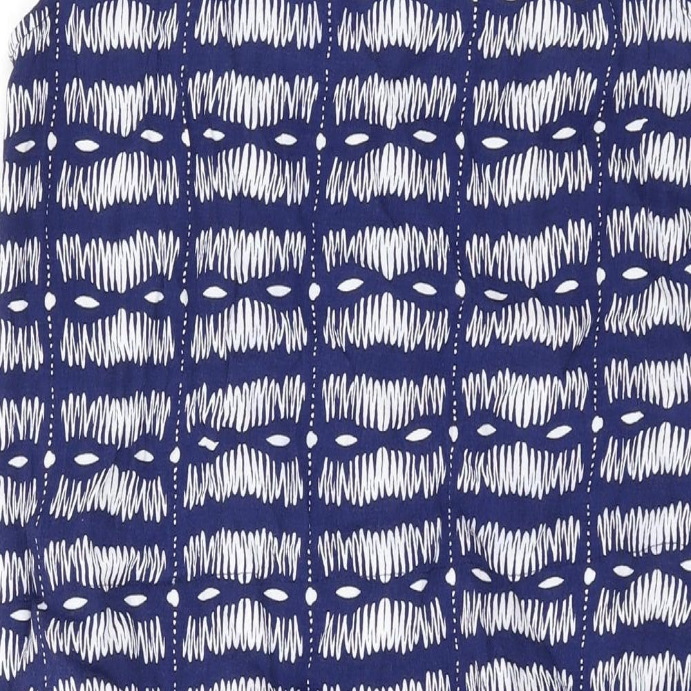 Warehouse Womens Blue Geometric Viscose A-Line Size 10 Round Neck Button