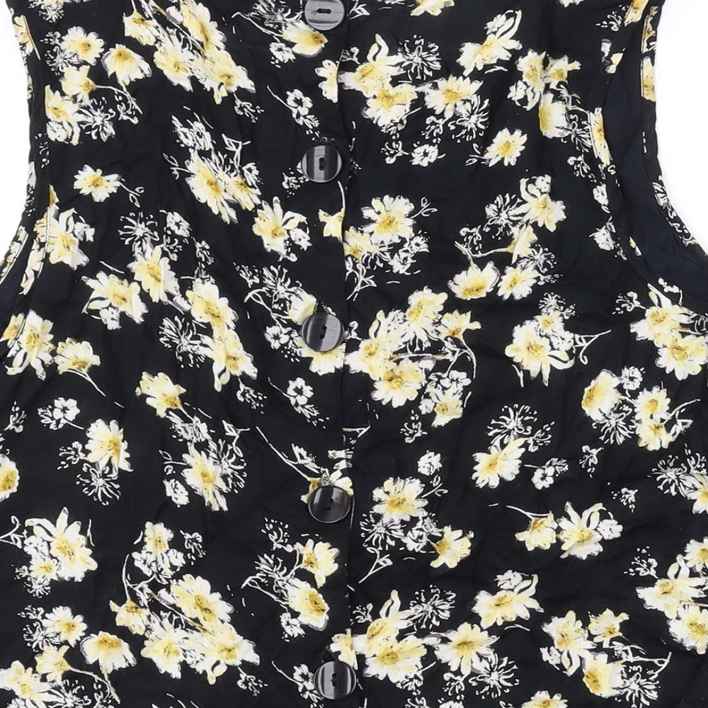 River Island Womens Black Floral Cotton Basic Tank Size 10 Round Neck