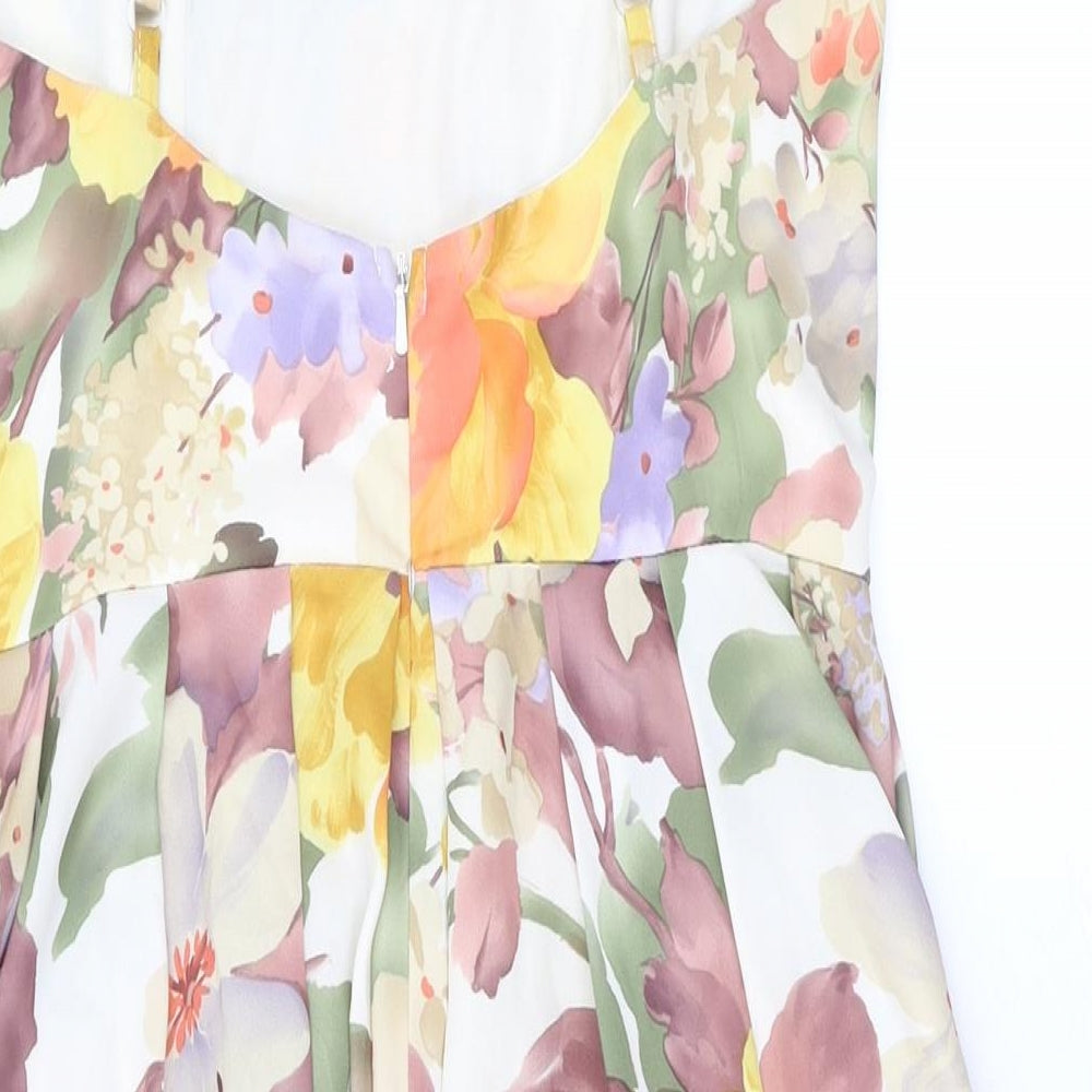 Love Womens Multicoloured Floral Polyester A-Line Size XS Square Neck Zip