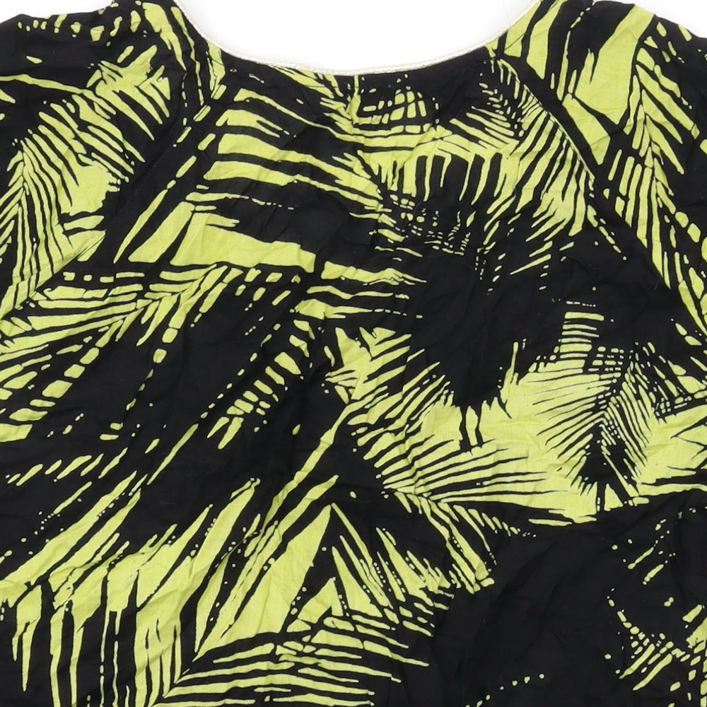 River Island Womens Black Geometric Polyester Basic T-Shirt Size 8 V-Neck - Leaf Print