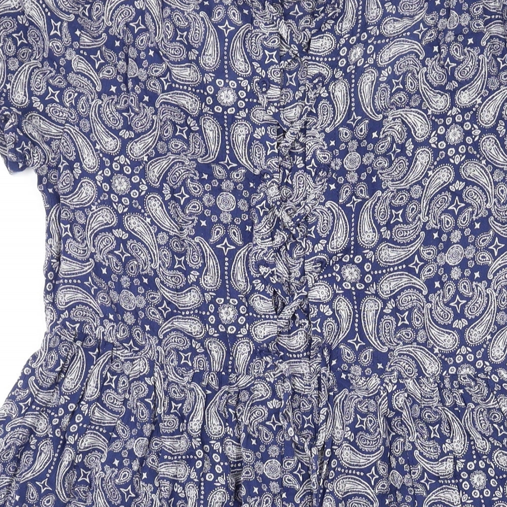 Divided by H&M Womens Blue Paisley Viscose Mini Size 6 Scoop Neck Pullover