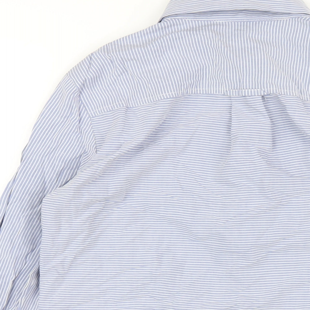 Topshop Womens Blue Striped Cotton Basic Button-Up Size 8 Collared