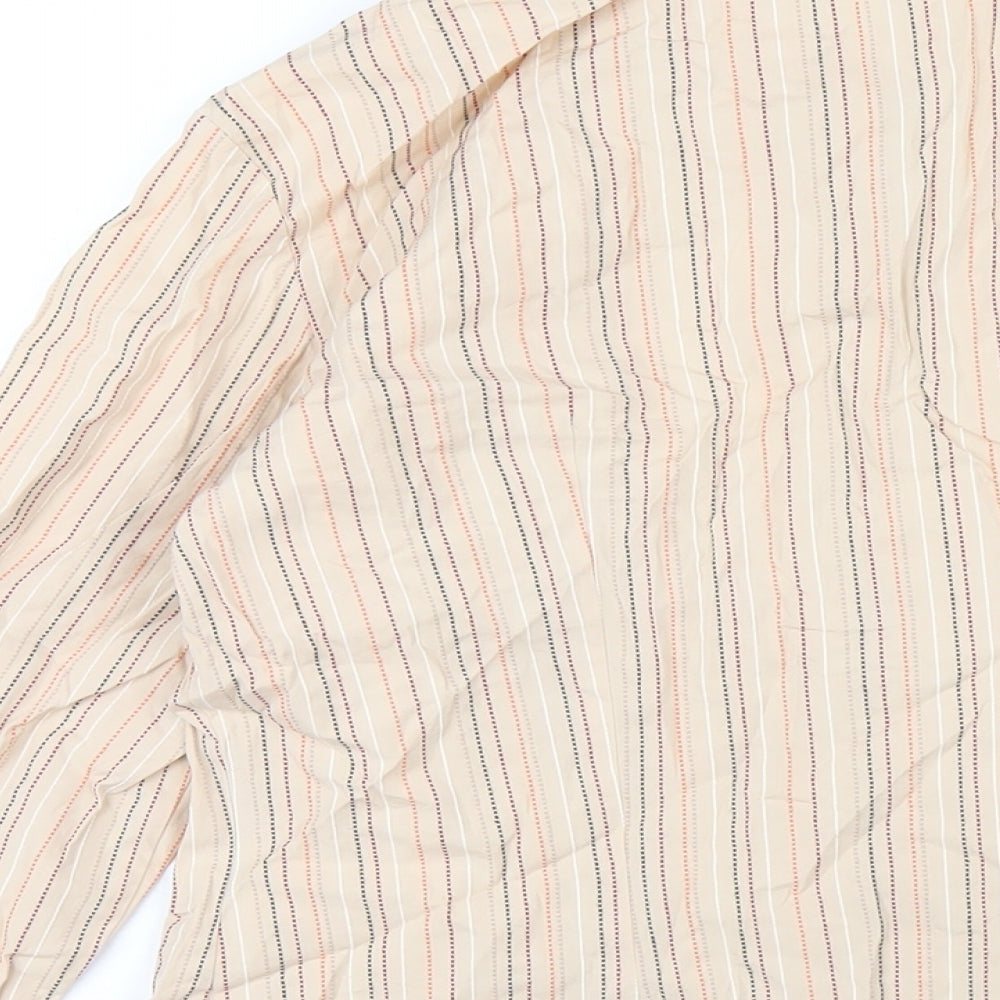 Marks & Spencer Womens Beige Striped Cotton Basic Button-Up Size 12 Collared