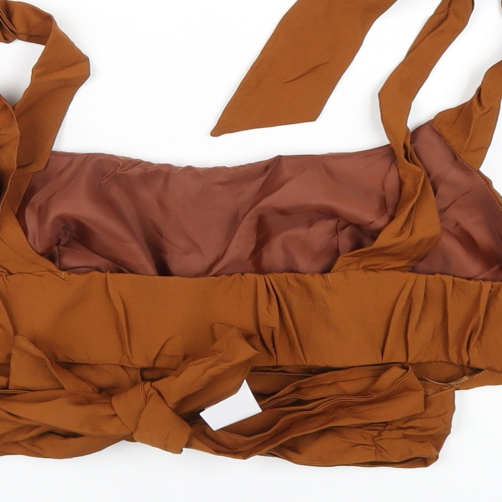 Topshop Womens Brown Viscose Cropped T-Shirt Size 16 Square Neck