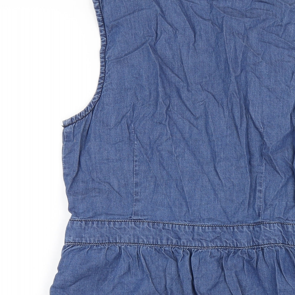 Kaleidoscope Womens Blue Cotton A-Line Size 6 Collared Snap
