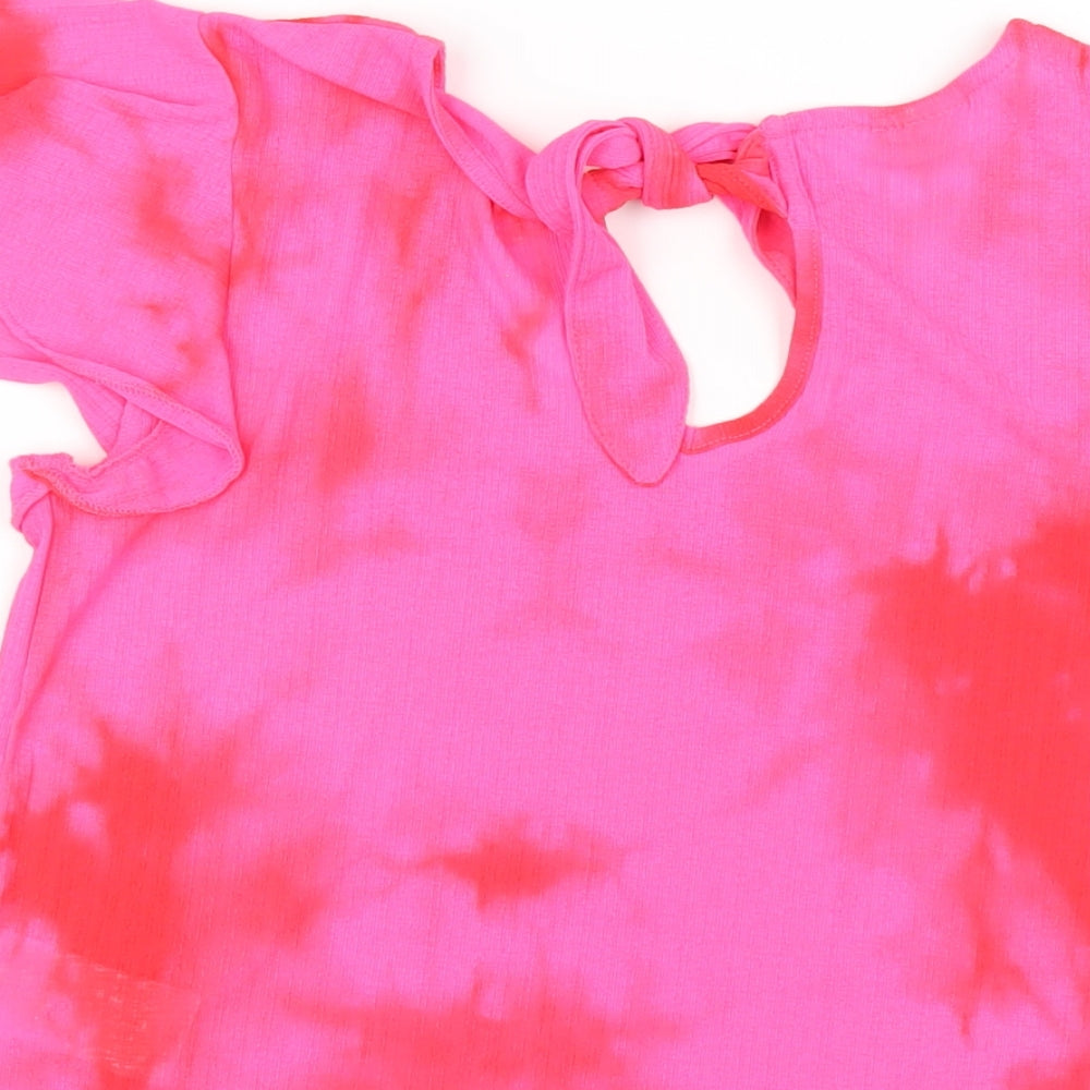 Body Flirt Womens Pink Geometric Polyester Basic T-Shirt Size 6 V-Neck - Tie Dye