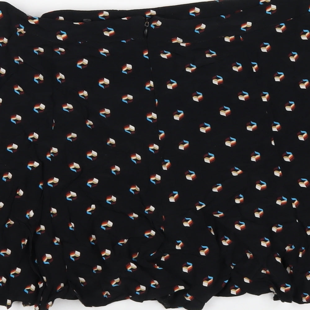 Cooperative Womens Black Geometric Viscose A-Line Skirt Size M Zip