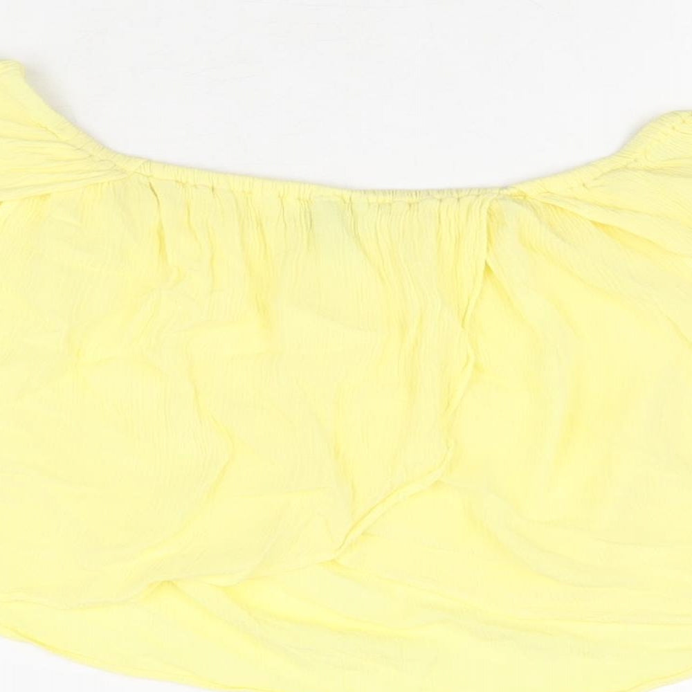 Topshop Womens Yellow Viscose Cropped T-Shirt Size 6 Off the Shoulder