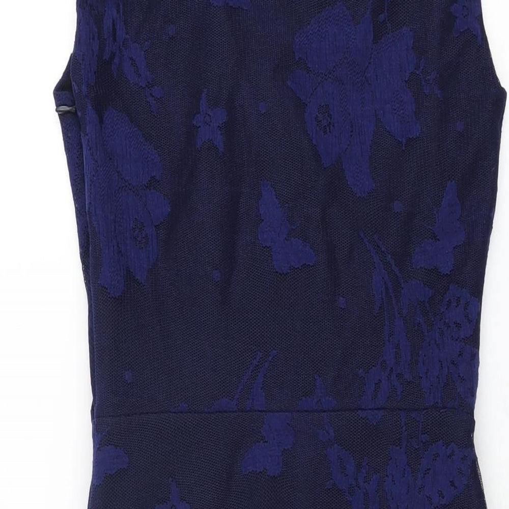 Phase Eight Womens Blue Floral Polyester Bodycon Size 8 V-Neck Zip