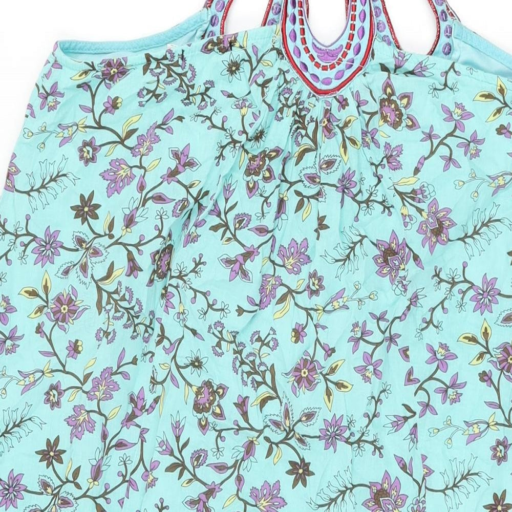 Japonica Womens Blue Floral Polyester Shift Size M Round Neck Pullover