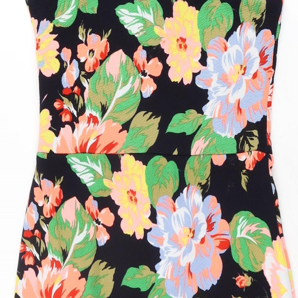 New Look Womens Black Floral Polyester Bodycon Size 10 V-Neck Pullover