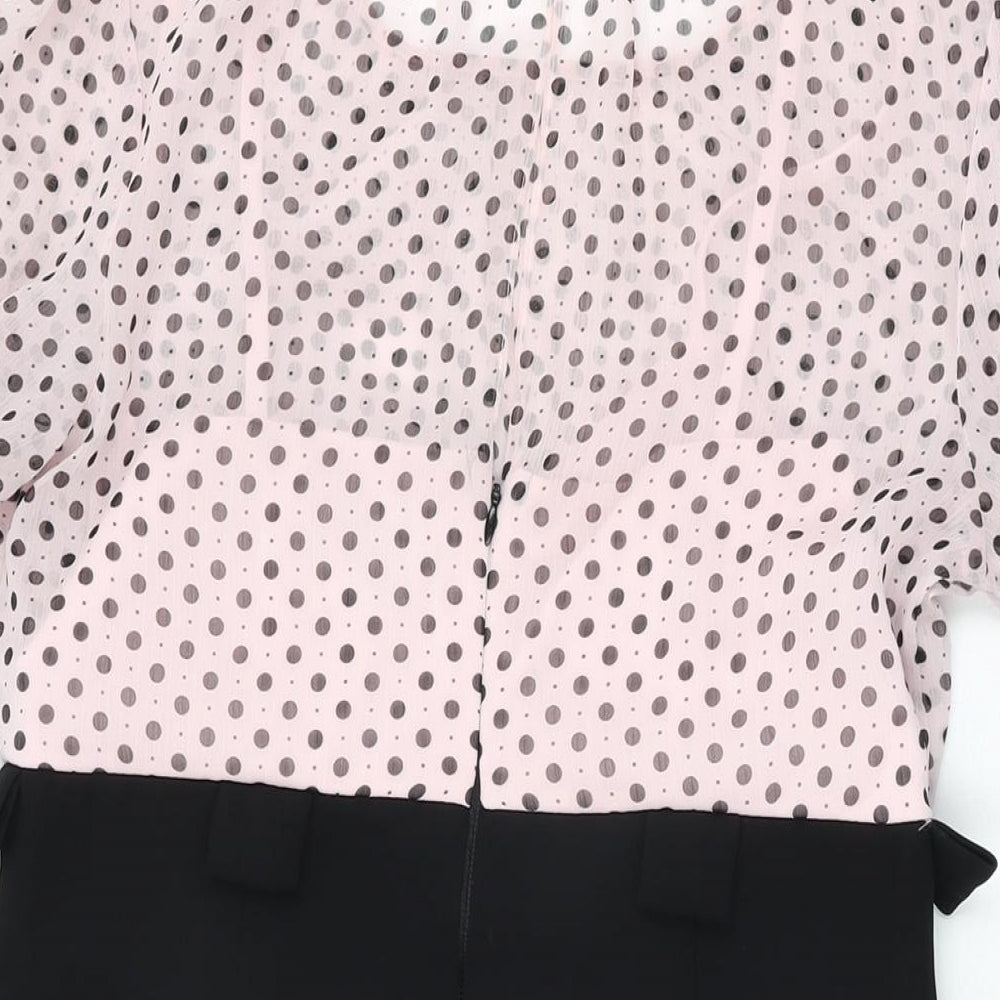 Connected Apparel Womens Pink Polka Dot Polyester Bodycon Size 10 Round Neck Zip