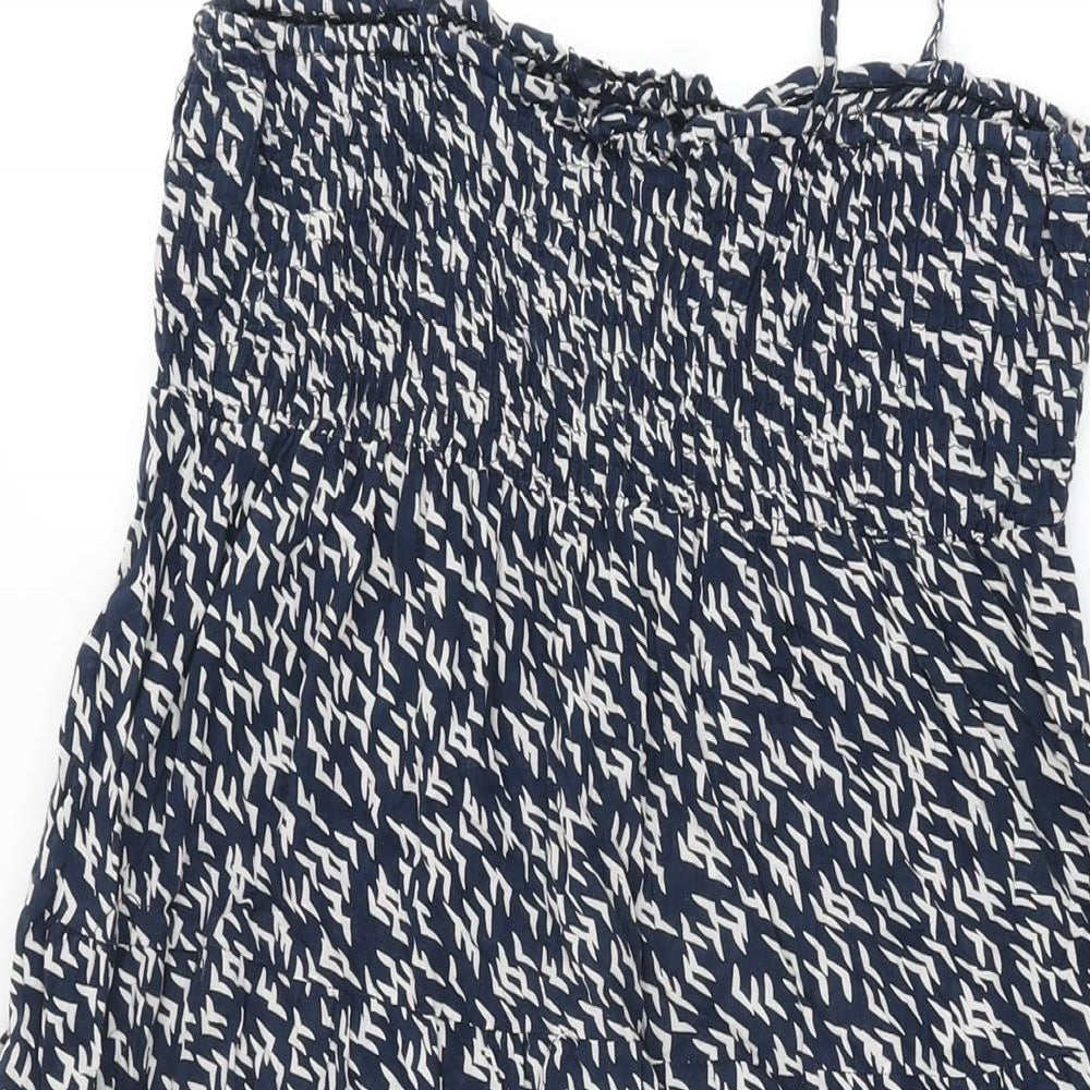 Riviera Womens Blue Geometric Cotton A-Line Size 10 Square Neck Pullover