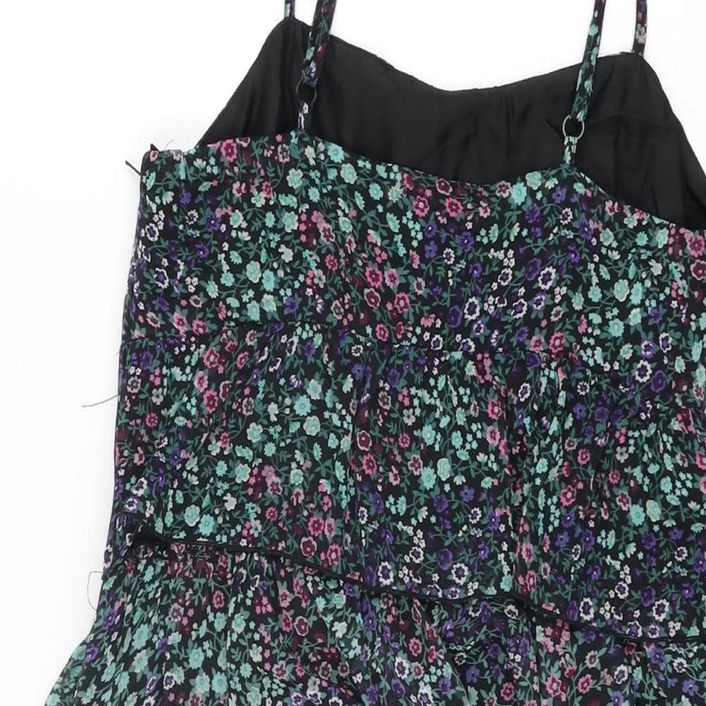 H&M Womens Black Floral Polyester Mini Size 10 Square Neck Zip
