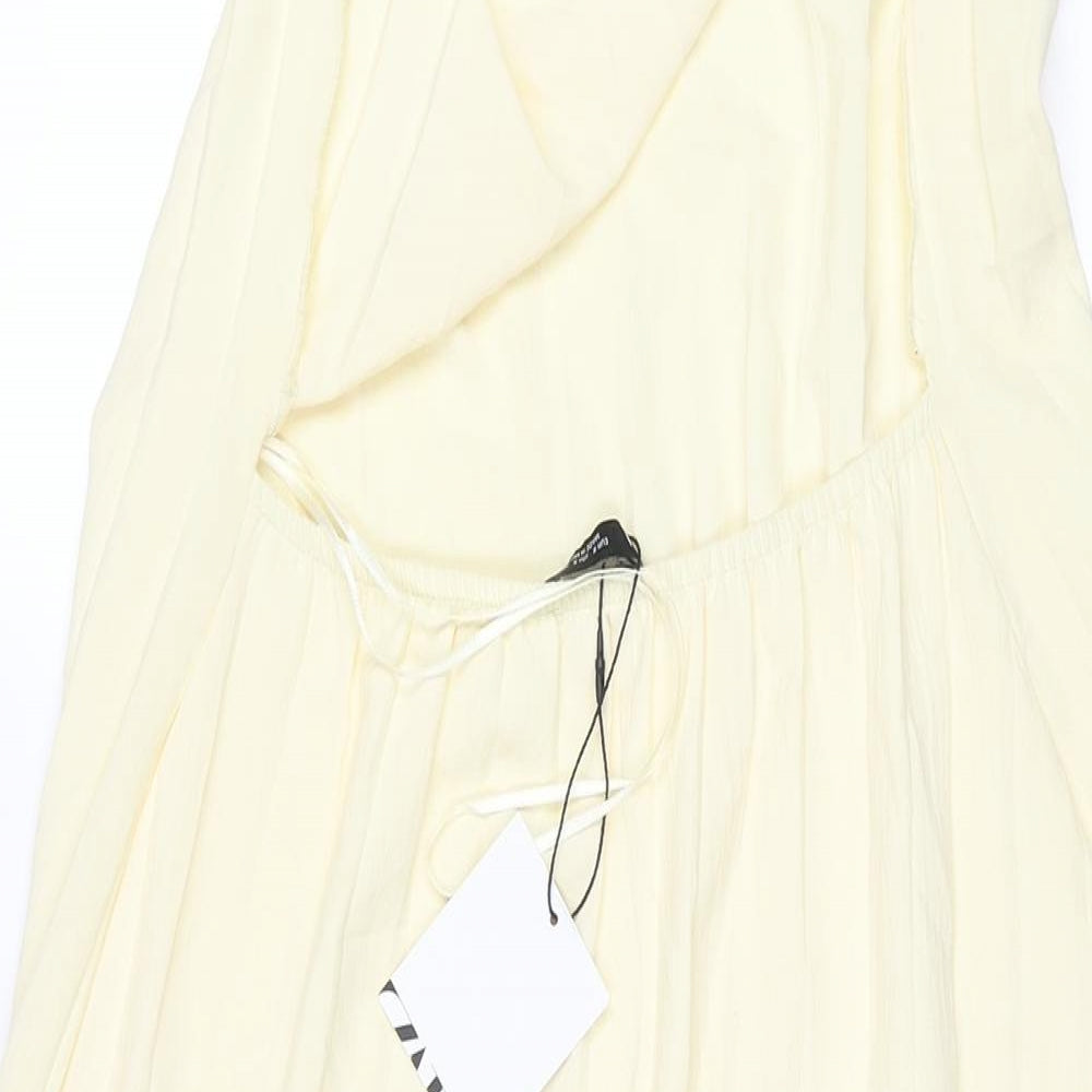 Zara Womens Yellow Polyester Maxi Size S Halter Pullover - Pleated Backless