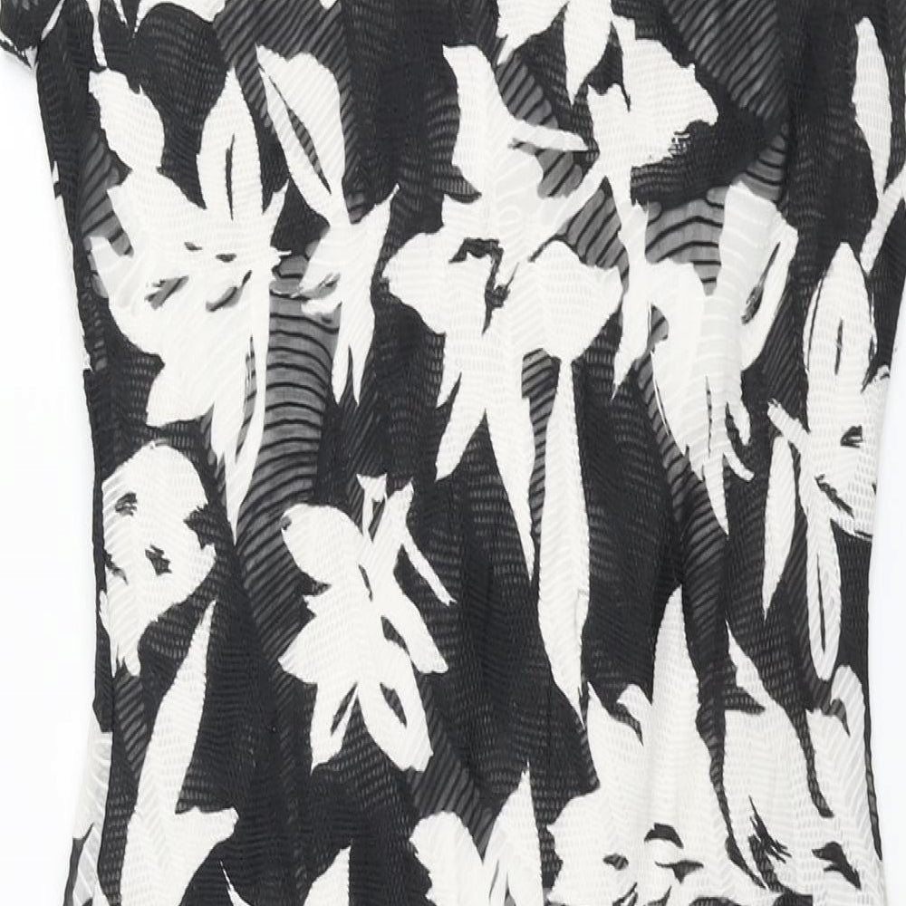 Roman Womens Black Floral Polyester Shift Size 12 V-Neck Pullover - Rouched