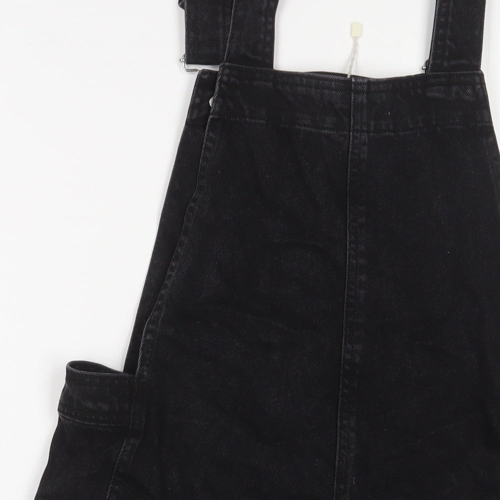 Mango Womens Black Cotton Pinafore/Dungaree Dress Size 8 Square Neck Button