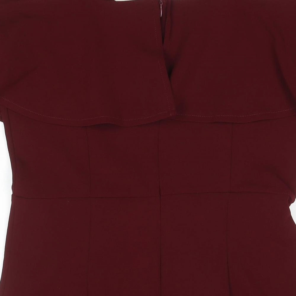 PARISIAN SIGNATURE Womens Red Polyester A-Line Size 14 Off the Shoulder Zip