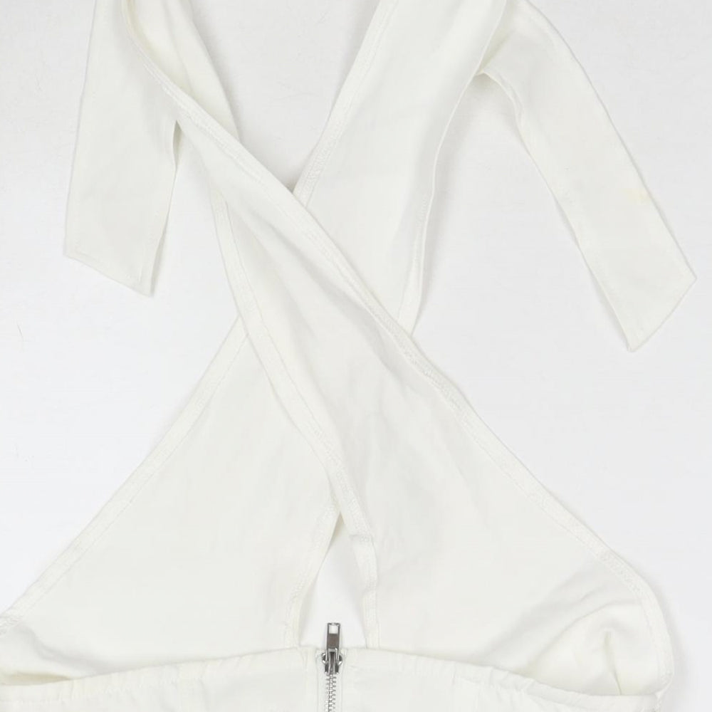 Missguided Womens White Polyester Wrap Tank Size 10 Halter - Cropped