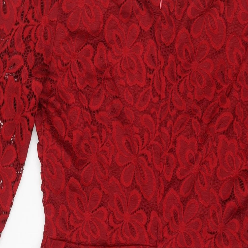 Musol Womens Red Polyester A-Line Size L V-Neck Zip